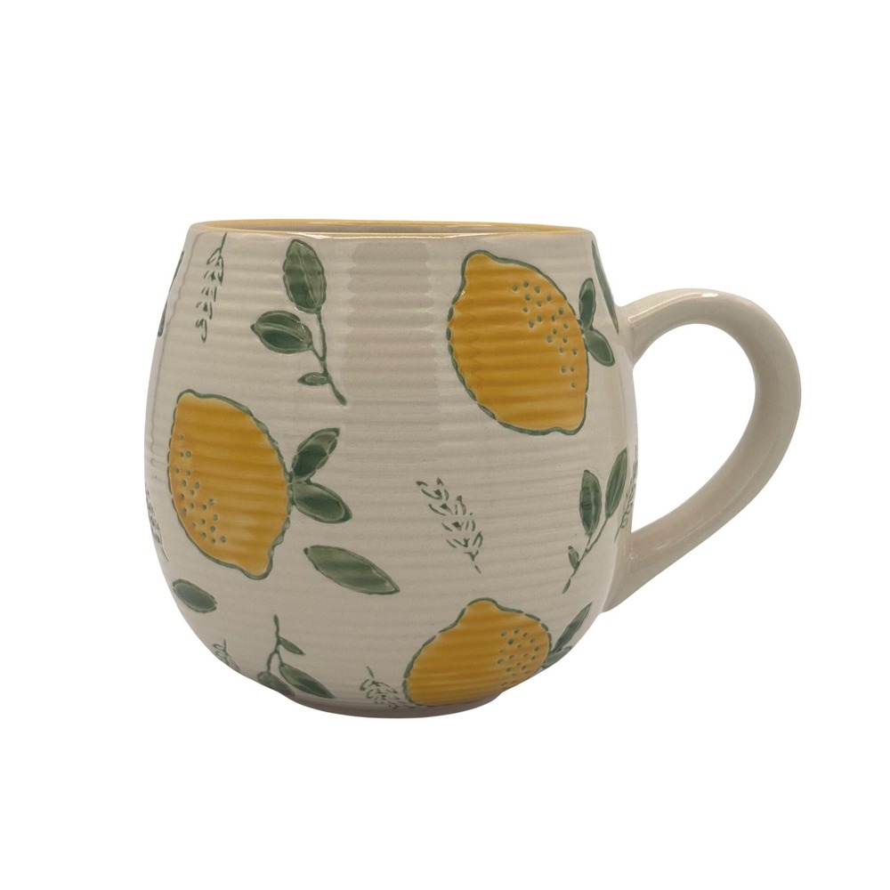 Indaba Lemon Ceramic Mug Unisex OS Cream Yellow Fruit Ribbed Mediterranean Decor